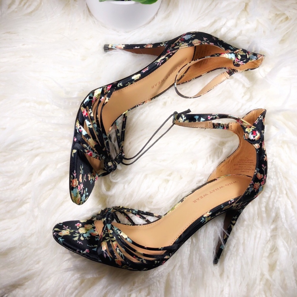 NEW Floral Ankle Strap Open Toe Stilettos